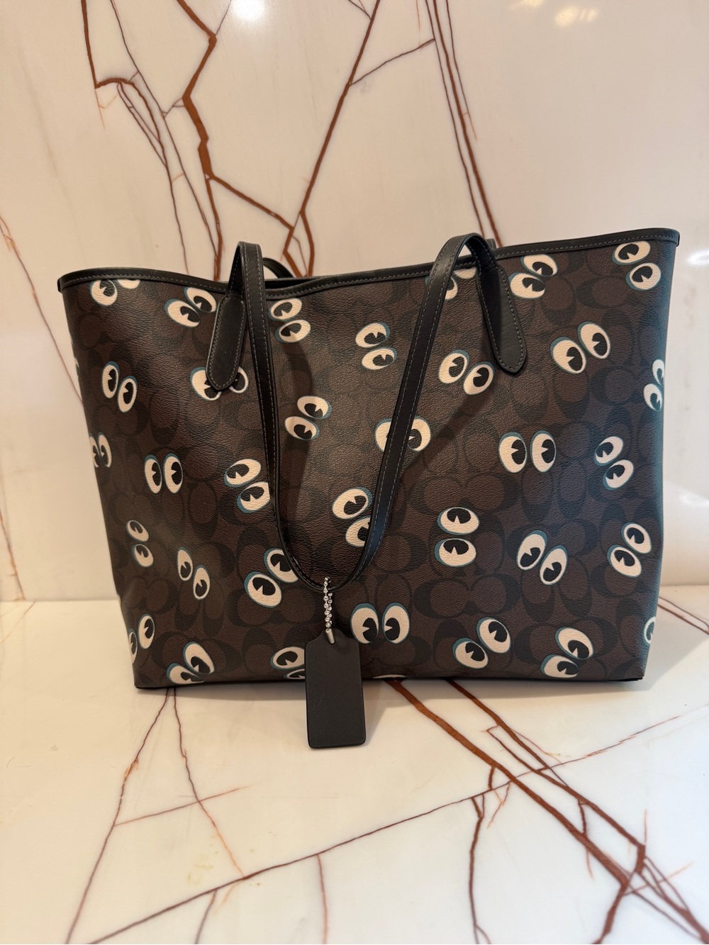 Coach Dark Brown Signature Canvas Tote with Eye Motif